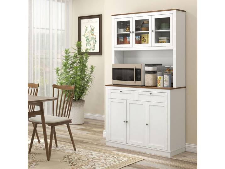 Armoire de cuisine - Buffet haut cuisine - 6 portes - 2 tiroirs - Étagères réglables