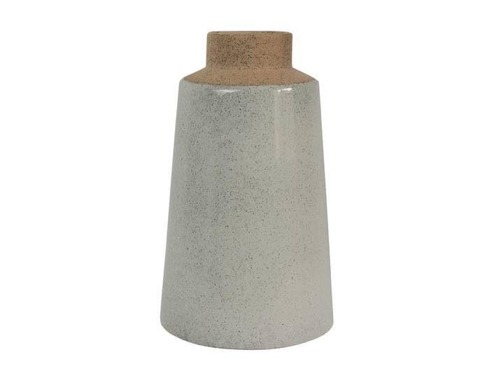 Vase aus Steingut, Blumenvase im Vintage-Look, beige, hellgrau, 19 x 12 cm