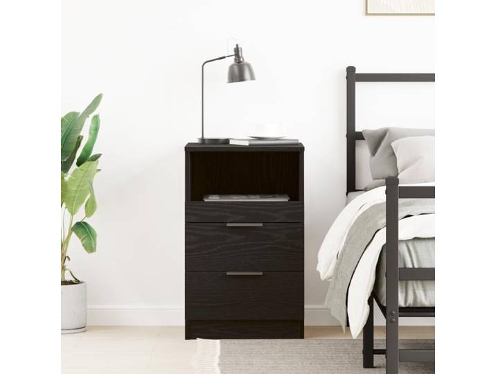Table de chevet - Noir - 2 tiroirs - Bois d'ingénierie - Style contemporain
