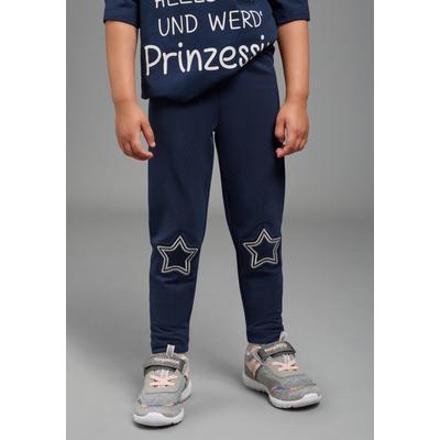 Leggings KIDSWORLD "Süße Leggings mit Sternenapplikation für kleine Mädchen", Mädchen, Gr. 92/98, N-Gr, blau (marine), angeraute Sweatware, Obermaterial: 95% Baumwolle, 5% Elasthan, slim fit lang, Hosen Leggings, Warme Leggings mit Sternen,...
