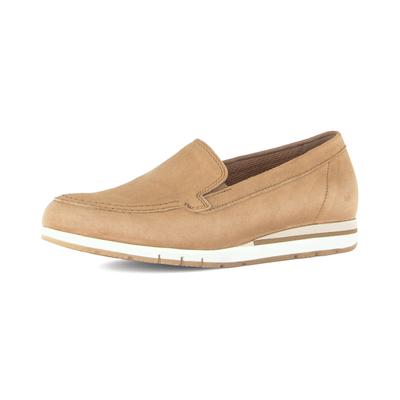 Slipper GABOR "FLORENZ", Damen, Gr. 42, Textil, beige (braun), Ziegenveloursleder, Schuhe Slipper, Bequemschuh, Komfortschuh in Weite G (=weit)