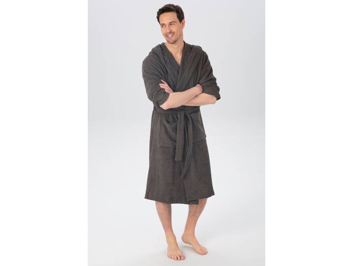 Unisex-Bademantel GOODPRODUCT Sanremo, ideal für Sauna & Spa, Hotelbademantel, Morgenmantel Gr. XXXL, grau (anthrazit), L:125cm, Baumwolle, Hausmäntel, Unisex-Bademantel, mit Taschen, Damen & Herren Bademäntel, S-3XL