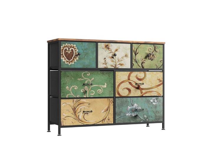 Commode rétro américaine 7 tiroirs multicolore