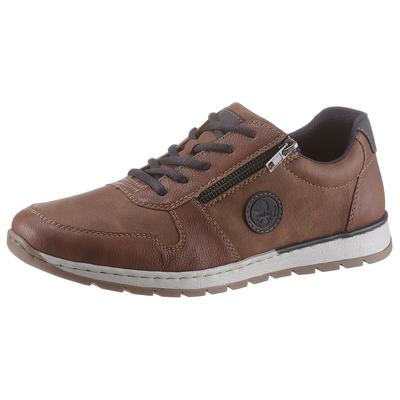 Schnürschuh RIEKER, Herren, Gr. 44, Textil, braun (braun, navy), Lederimitat, used, Schuhe Schnürschuh, mit seitlichem Reißverschluß, Freizeitschuh, Halbschuh, Schnürschuh