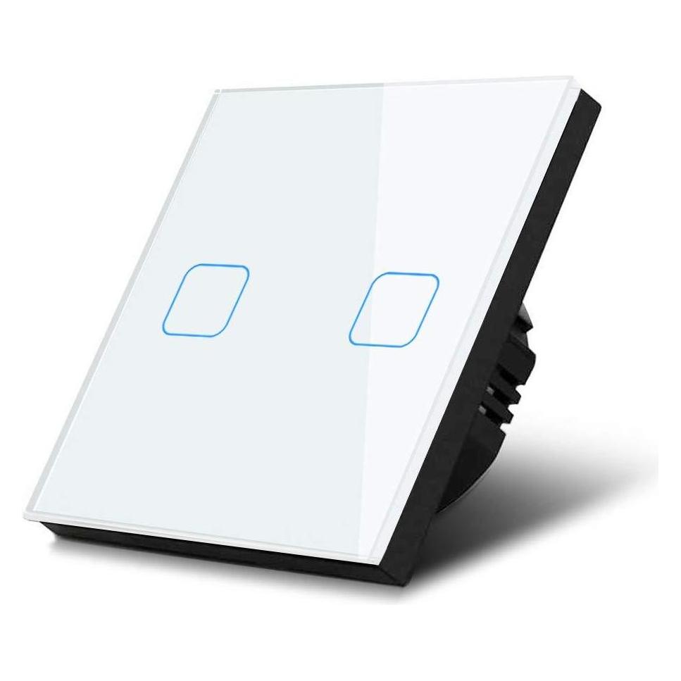 Maclean TouchLichtschalter, doppelt, Glas, weiss mit quadratischem Knopf Energy (MCE703W)