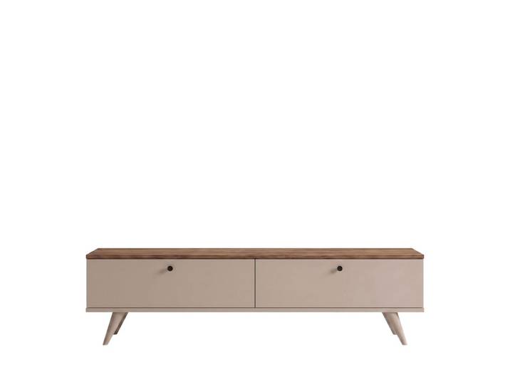 Meuble tv 2 portes plateau bois foncé l140cm - beige