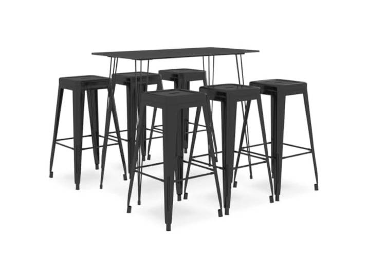 Bar-Set 7-teilig schwarz mit MDF Tisch und Metallhockern Modernes und modernes Design, leicht zu reinigende MDF-Platte, pulverbeschichteter Metallrahmen, stapelbare Hocker,
