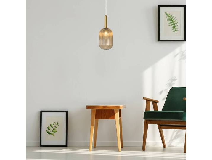Lucide Glas-Hängeleuchte Maloto, Ø 20 cm, amber dimmbar, creme / amber, für Wohn- / Esszimmer, Glas
