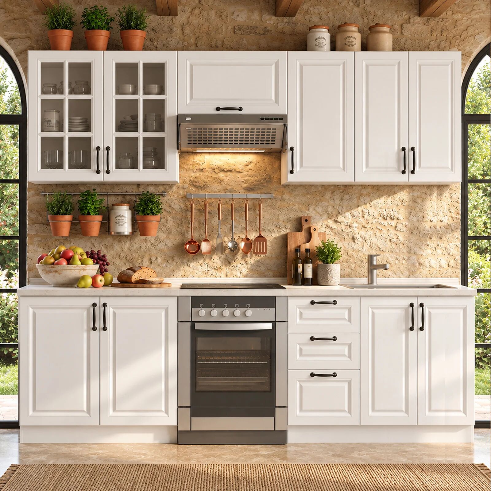 garneroarredamenti Cucina 240cm moderna lineare componibile bianca Artus