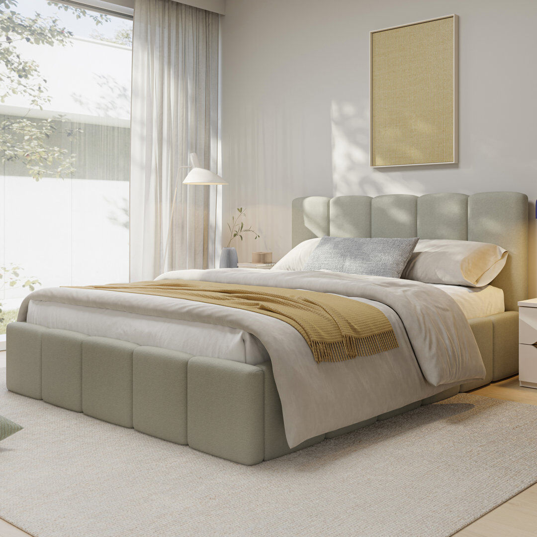 17 Stories Taniaya Upholstered Bed Light Grey Double (4'6)