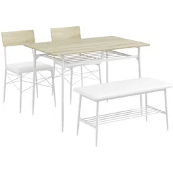 OKWISH Esstisch-Set 4-teilig 110x70 cm mit 2 Stühlen & Bank Eiche MDF/Metall Platzsparend Komfortabel Küche Esszimmer Modern für 4 Personen