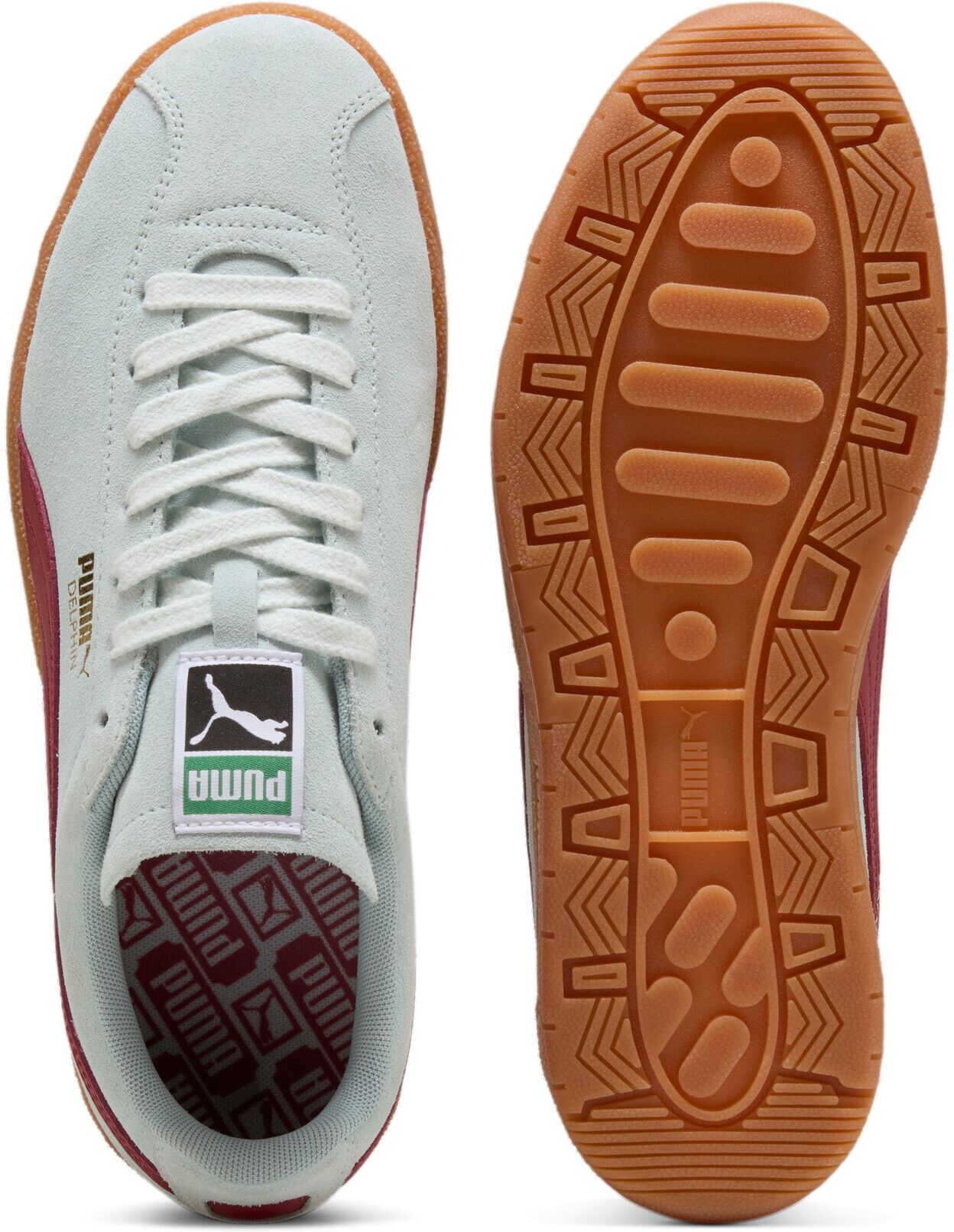 Sneaker PUMA "DELPHIN", Damen, Gr. 37,5, Textil, blau (peaceful blau, schwarz crimson), Leder, mehrfarbig, Schuhe Sneaker peaceful blau, schwarz crimson 37,5, Textil
