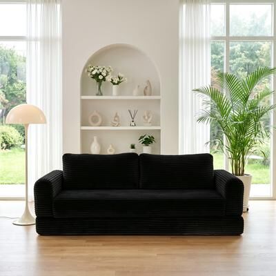 GDFStudio - Convertible Corduroy Futon Sofa Bed, Foldable Boneless Sleeper Couch with Memory Foam