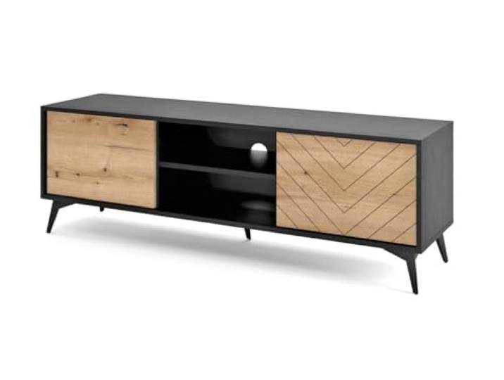 Emporius TV-Lowboard 150 cm Emerald - Zweitürige TV-Schrank - Möbel vom Hersteller, Wohnzimmer, Schwarz TV Kommode