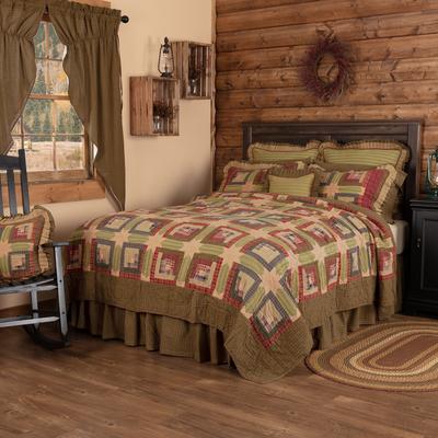 VHC Brands Tea Cabin California King Quilt 130Wx115L Green and Navy