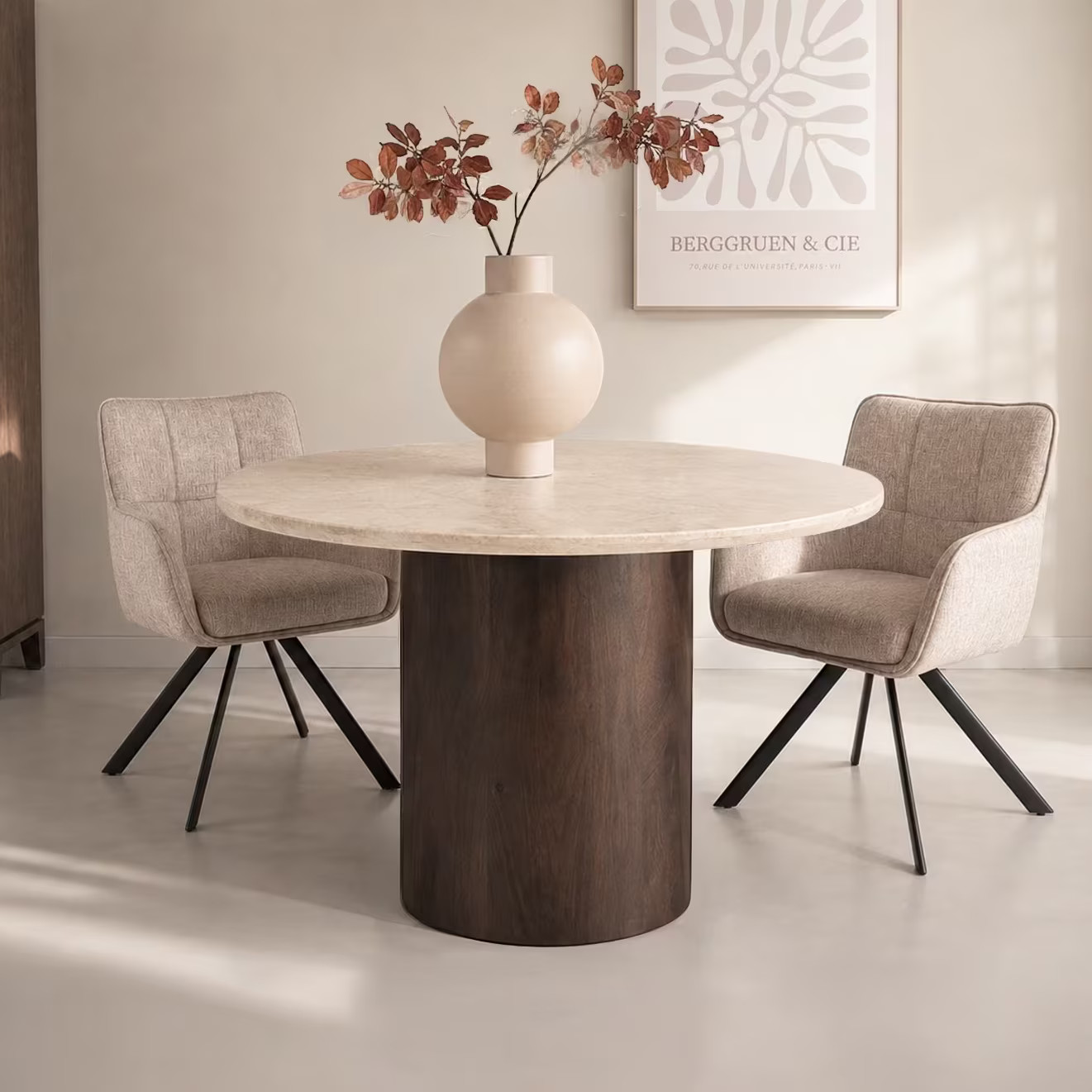 Brix Ronde Eettafel Bottecino Marmer & Mangohout, Ø120 cm - Beige