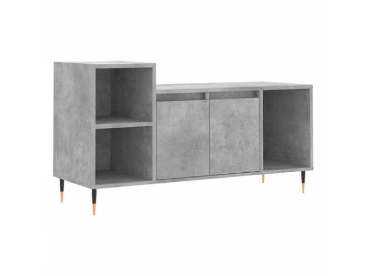 GKHPYURE TV-Schrank grau Beton 100 x 35 x 55 cm Holz mehrschichtig 5 Fächer, Staubschutztüren, stabile Bodenplatte, inkl. Wandbefestigung