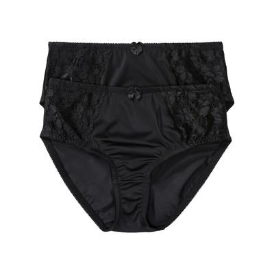 Maxislip BONPRIX "Maxislip mit zarter Spitze (2er Pack)", Damen, Gr. 40/42 (M), 2 Stk., schwarz (schwarz, schwarz), Obermaterial: 80% Polyamid, 20% Elasthan. Spitze: 90% Polyamid, 10% Elasthan, Unterhosen, mit zarter Spitze, aus Polyamid und...