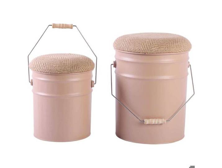 Tabouret - LEITMOTIV - Buckets - Lot de 2 - Marron - Design Contemporain
