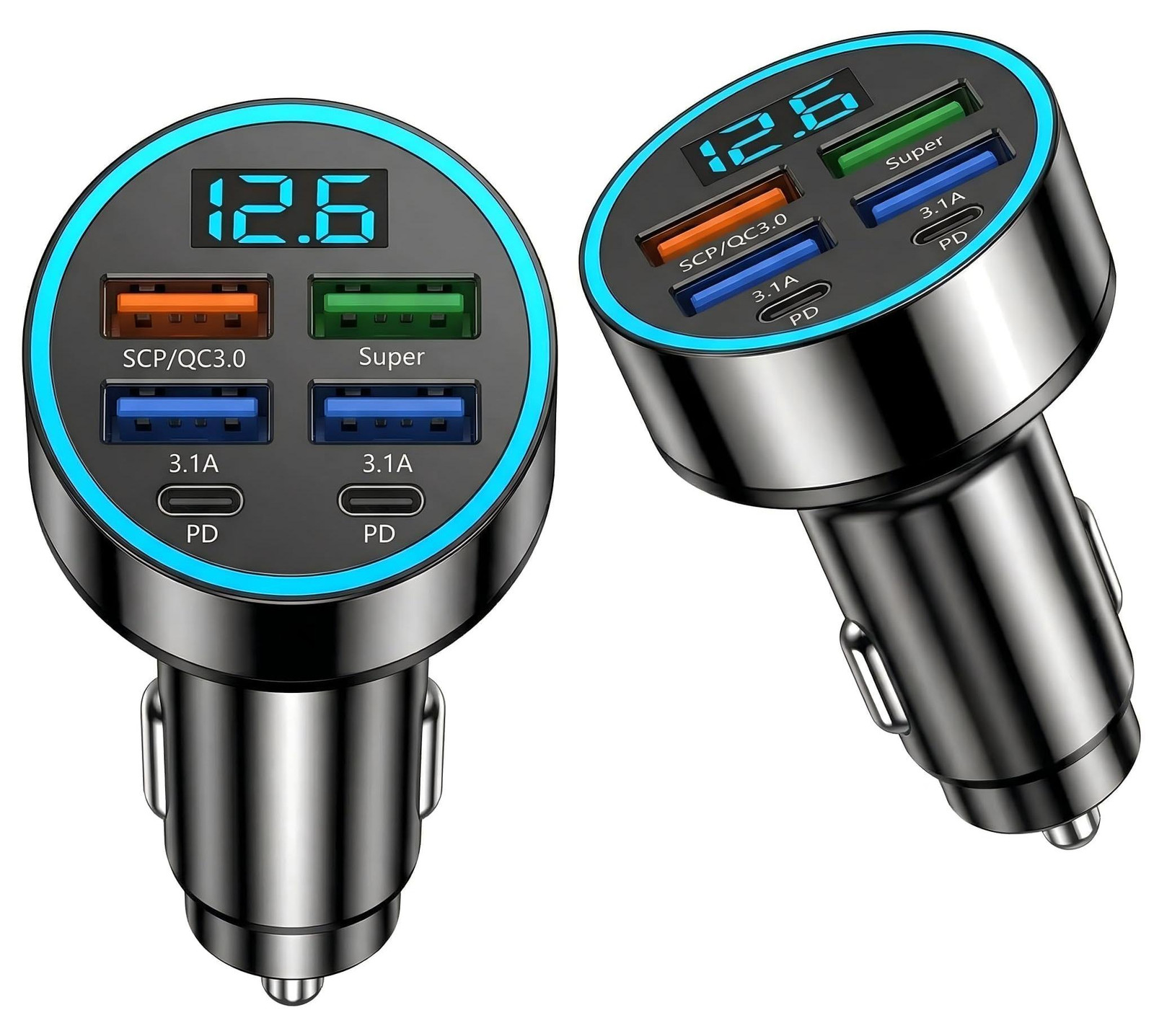 Dripio Autolader USB 66W met 6 poorten, 2 stuks, zwart