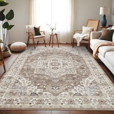 Garvee Vintage Ornate Bloom Machine Washable Area Rug