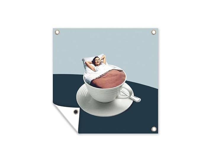 Tuinposter - 200x200 cm - Vrouw - Koffie - Vintage