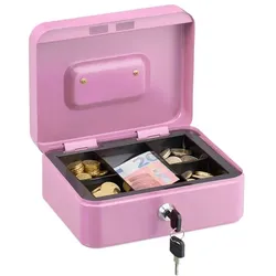 Relaxdays Abschließbare Geldkassette Rosa,Silber