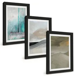 BILDER SET 3er Set - 20x30 cm Schwarzer Rahmen - Gemalte abstrakte Dekorationen