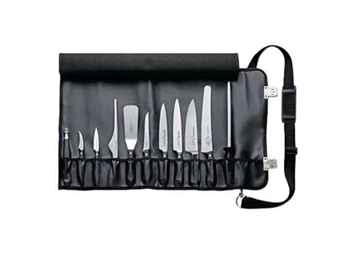 F. Dick Rolltasche inkl. Messer 11-teilig (inkl. Küchenmesser + Fruchtausstecher/Fleischgabel, Tasche in Lederoptik, mit Tragegurt) 81063000
