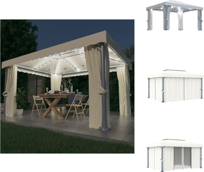 vidaXL Pavillon mit Vorhängen & LED-Lichterketten 4x3 m Cremeweiß - Pavillons & Partyzelte