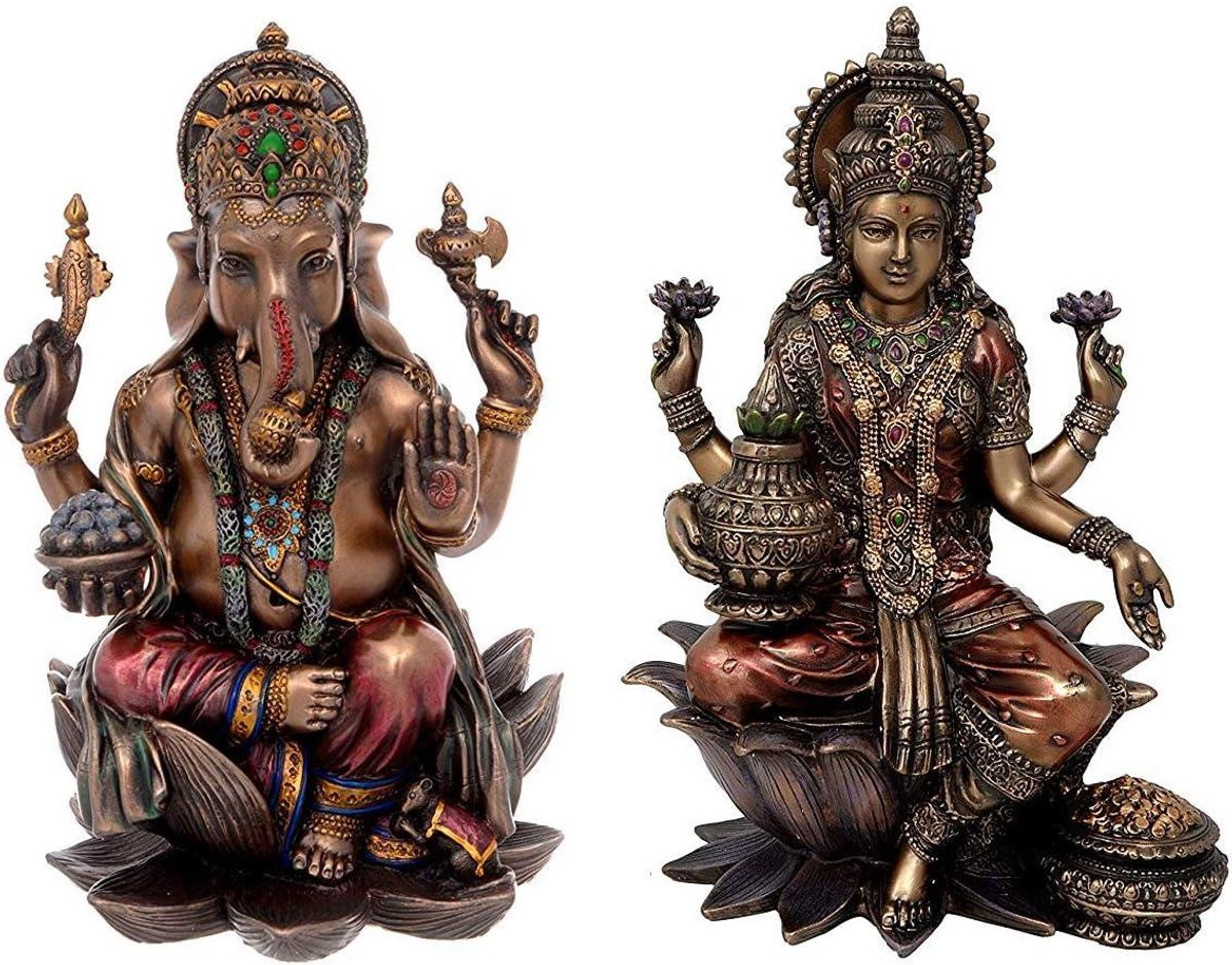 Gebonden bronzen beeld Lakshmi Ganesha voor huisdecoratie, veelkleurig, Hoogte: 216 cm
