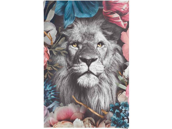 Poster REINDERS Löwe Blumenkranz - Pflanzen - Farbenfroh , bunt (farbe bild(er): mehrfarbig), B:61cm H:91,5cm, Papier, Bilder, Poster