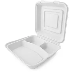 MONOUSO - Menübox Zuckerrohr Weiß 3-Geteilt 24x23x7,6cm (50 Stück)