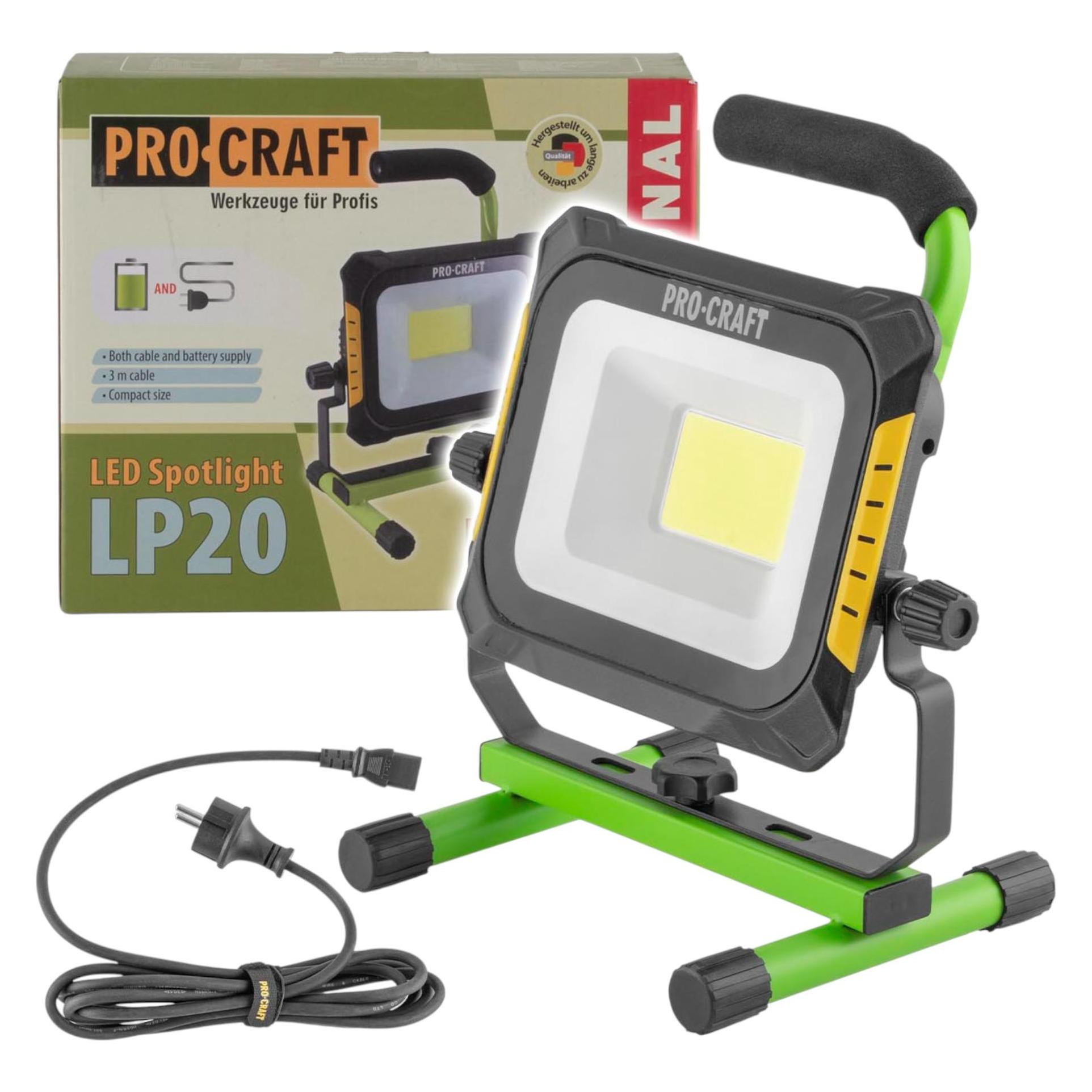 Procraft LP20 Akku LED Strahler 20 V IP 20 Solo - ohne Akku, ohne Ladegerät (LP20)