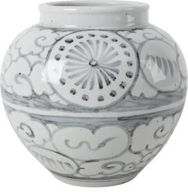 Artissance 10 in. Tall Off White Porcelain Ming Ming Vase with Lucky Cloud Motif