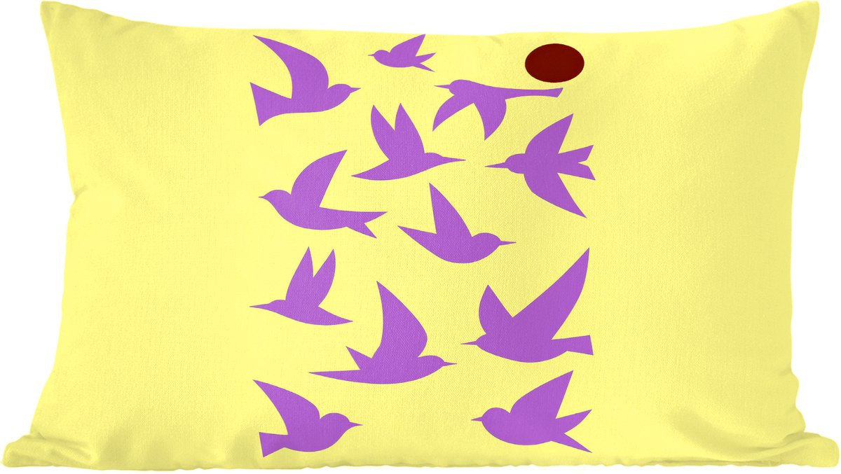 PillowMonkey Sierkussen Vogels Geel Cirkel 50 x 30 cm