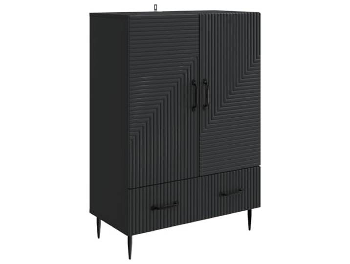 KPOTUERTU Sideboard Schwarz 66 x 34,5 x 95 cm Holzwerkstoff 90°-Pendeltüren, Schubladen, konische Metallbeine, Stangengriffe, feuchtes Tuch