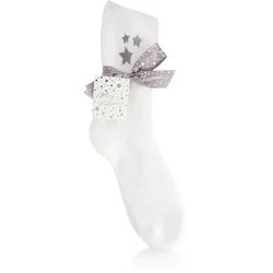 PEDIBAEHR Kuschelsocken weiß mit Schleife und Stickerei, 1 Paar