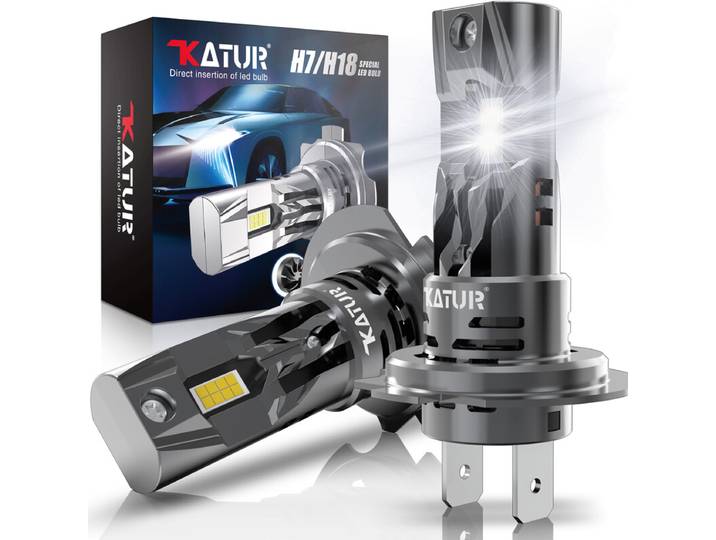 KATUR H7 Lot de 2 ampoules LED pour phare avec 100 W, 30 000 lm, 6000K blanc xénon, format mini 1:1 et Plug &amp; Play