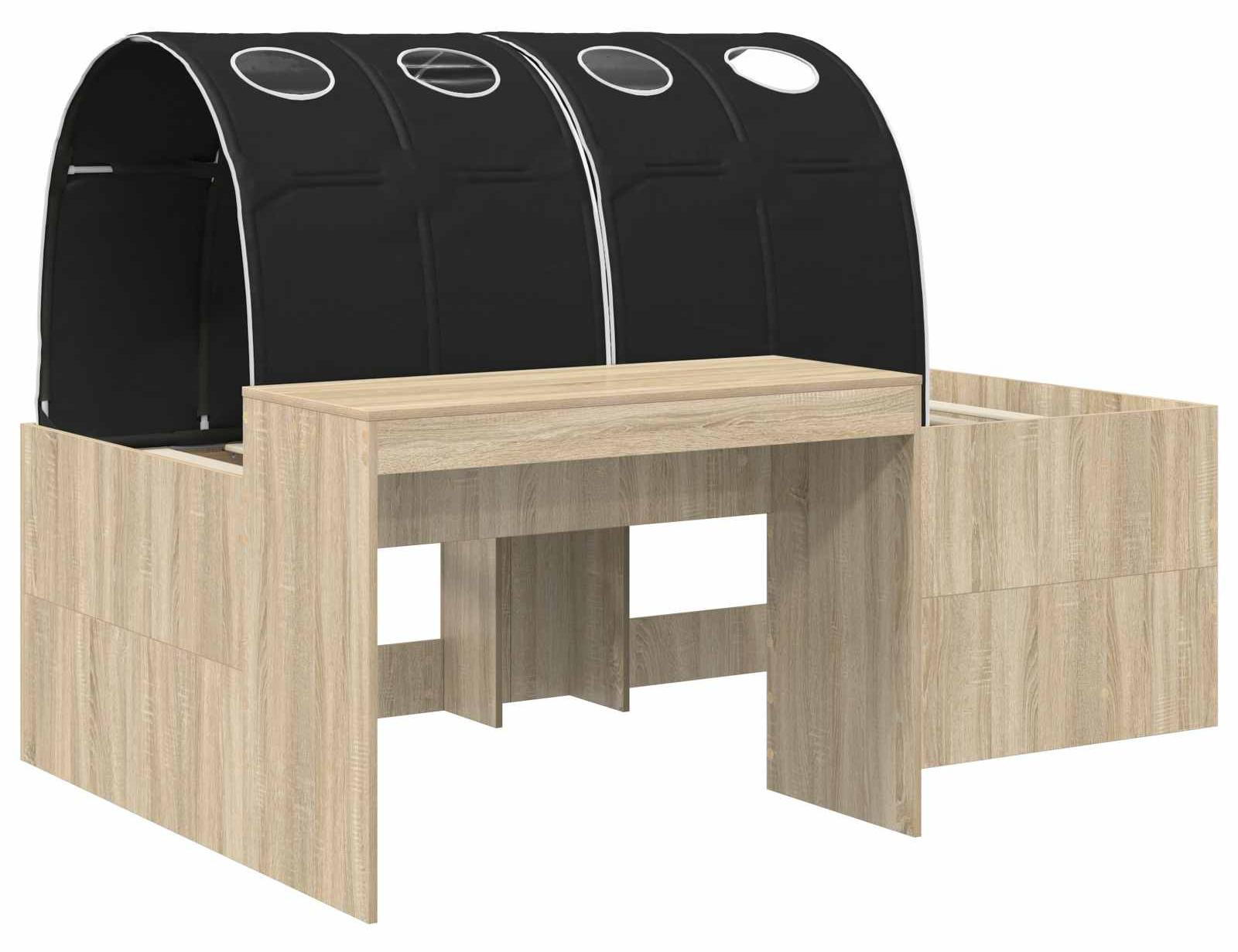 vidaXL Kinderbed met tunnel, verhoogd eenpersoonsbed, Sonoma eikenhout en zwart houtvezel