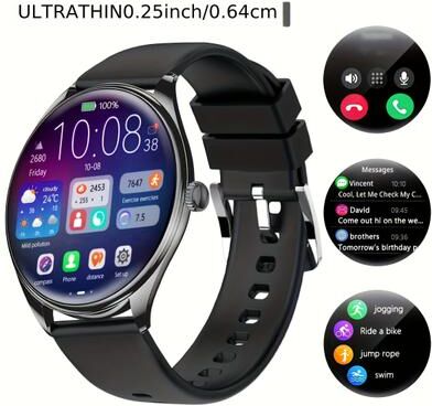 Fusion Finds Ultra Thin AMOLED Smartwatch With Bluetooth Calling & Heart Rate Monitor For Android & IOS silicone Black
