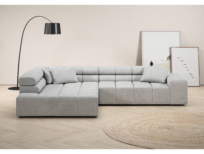 Ecksofa, Luxus-Microfaser, Silber, 319×215 cm, Kopfteilverstellung, Modern, INOSIGN