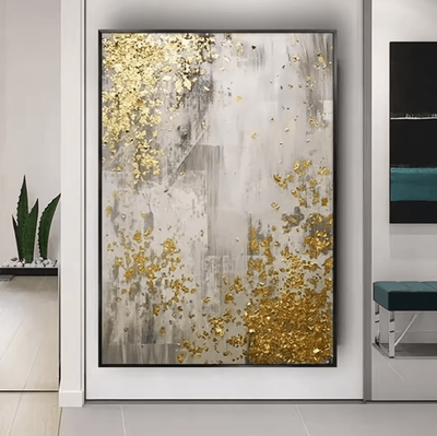 Inspire Curations Large Gold Textured Abstract Canvas Handmade Minimalist Wall Art Decor h 40x50cm