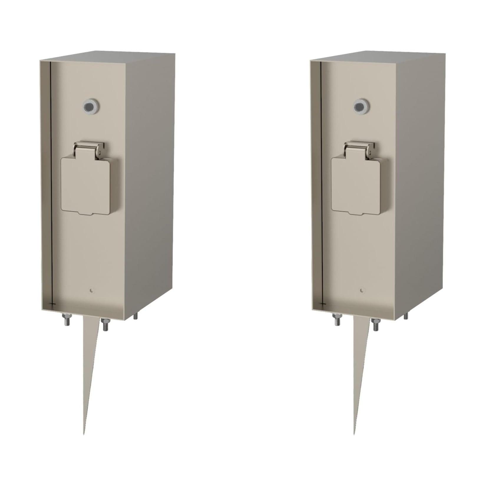 Novatool 2X Steckdosensäule 3-Fach Silber gebürstet Edelstahl eckig IP44 mit Erdspieß mit Dämmerungs-Sensor Steckdose Garten Gartensteckdose Outdoor Steckdosensäule Aussen Steckdosenturm