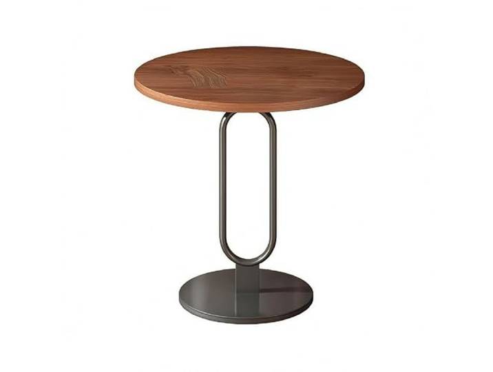 LIRHIQYGF Moderner runder Beistelltisch, Metallsockel, kleiner Beistelltisch, Wohnzimmer (Eisenplatte, Walnussfarbe + schwarzer Rahmen, 45 x 45 x 60 cm)