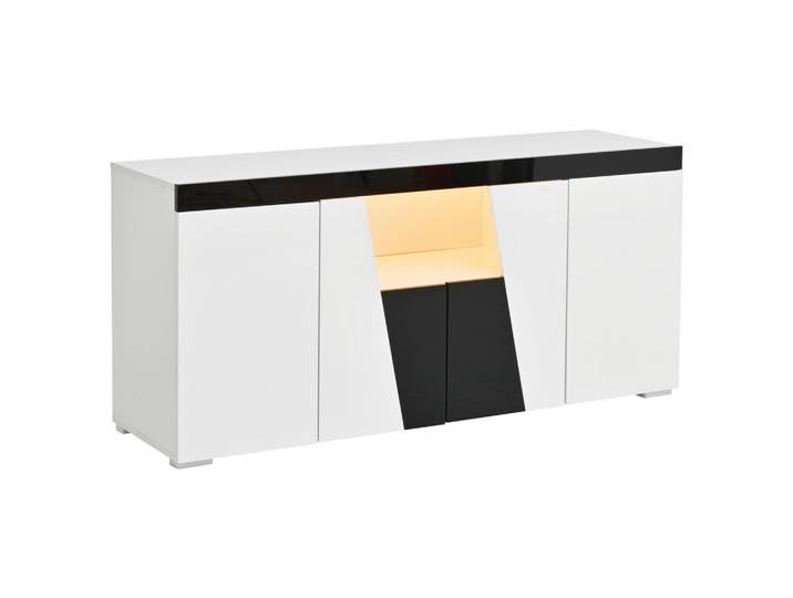 Urban Meuble Sideboard in Weiß & Schwarz mit App-LED-Lichtleiste, Rechteckig, 140x65x40 cm, Kleinmöbel, Kommoden, Sideboards