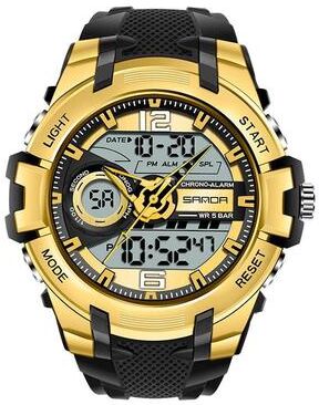 Everyday Crate SANDA 6015 Waterproof Sports Watch For Men Multifunctional Luminous Watch With Shock Resistant Design black Gold