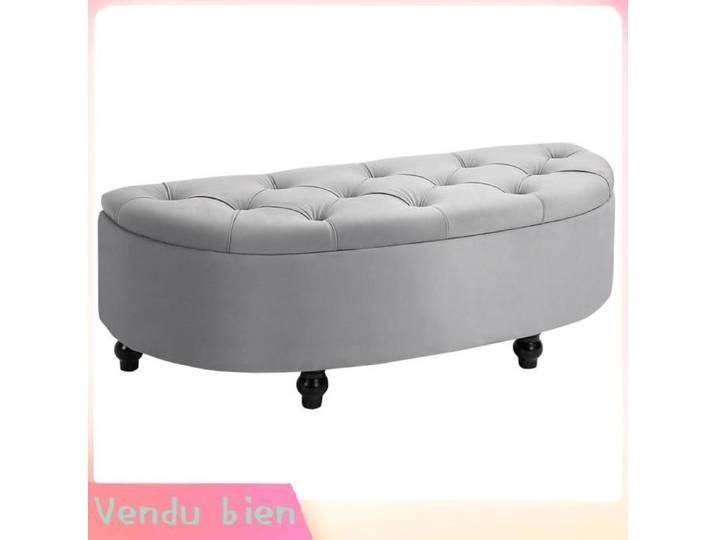 LIA Banc rangement demi-cercle velours gris 120x46x42cm