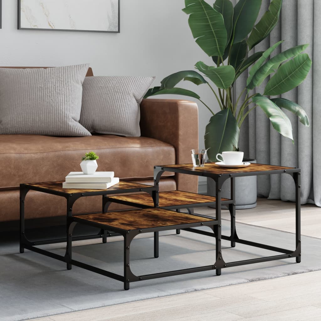 vidaXL Table basse chêne fumé 87,5x87,5x40cm bois d'ingénierie