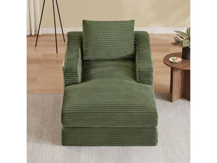 Canapé - Fauteuil lounge cord - Double couche convertible - Velours côtelé vert - Mousse haute densité
